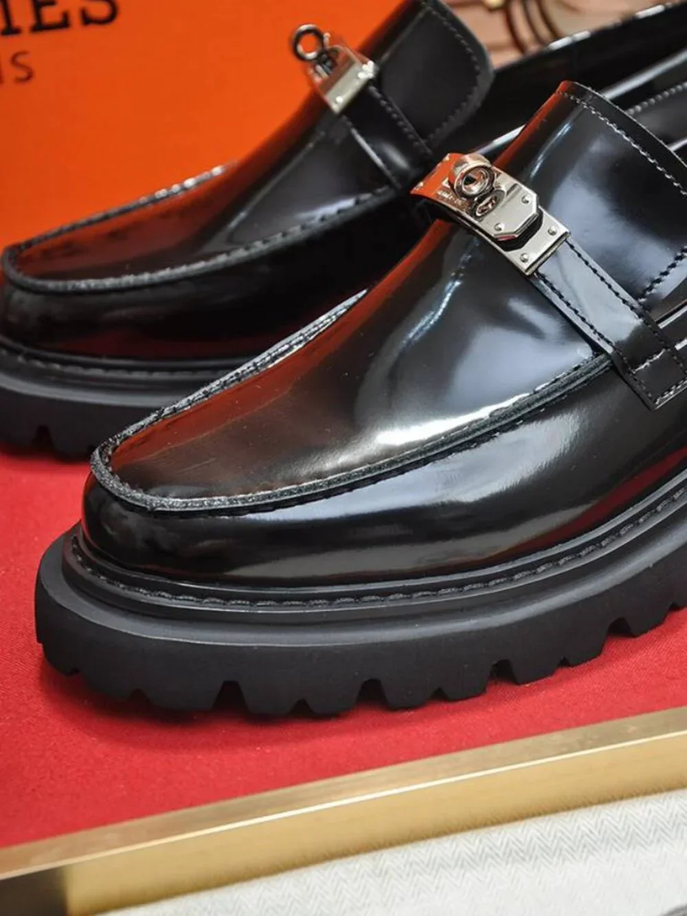 Hermes  premium black leather loafers